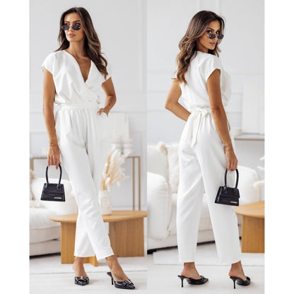 Fashion Slimming Short-sleeved Jumpsuit Summer Lace-up Trousers